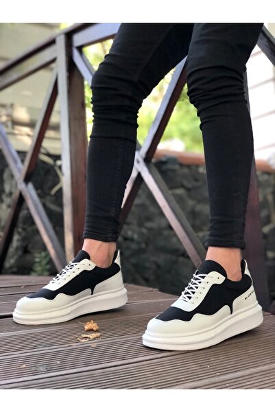 BOA Çok Renkli - Yüksek Taban Beyaz Siyah Bağcıklı Erkek Ayakkabı