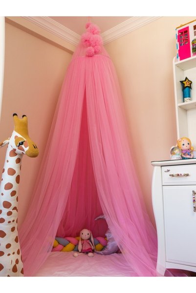 G&G baby Gg Baby Lüks Tavandan Asmalı Pembe Ponponlu Beşik Cibinlik