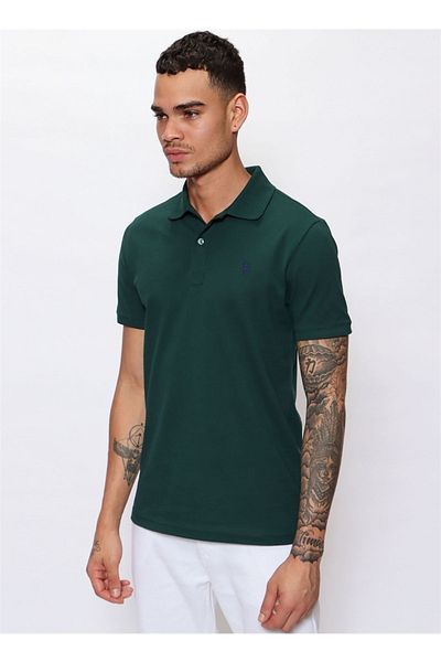 U.S. Polo Assn. Βάση. Polo Assn Polo Collar Slim Fit No Pocket Ανδρικό μπλουζάκι χωρίς τσέπη σκούρο πράσινο