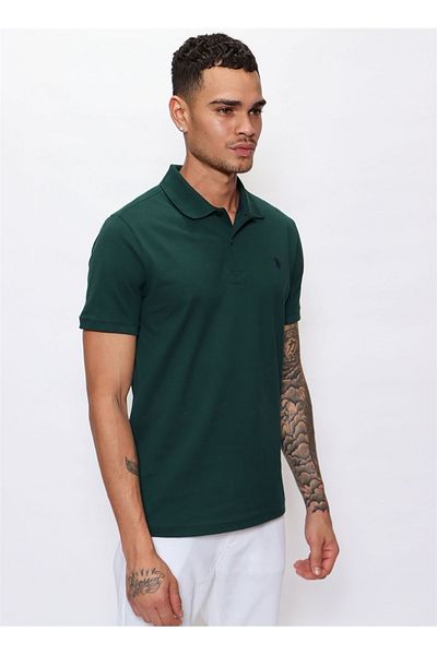 U.S. Polo Assn. Βάση. Polo Assn Polo Collar Slim Fit No Pocket Ανδρικό μπλουζάκι χωρίς τσέπη σκούρο πράσινο