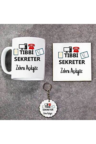 nilhediye Tıbbi Sekreter Kupa Bardak Altlık Ve Anahtarlık Hediye Seti