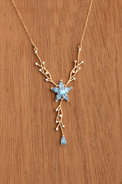 Miavi Silver 925 Ayar Gümüş Aquamarine Nergis Çiçeği Sarmaşık Kolye