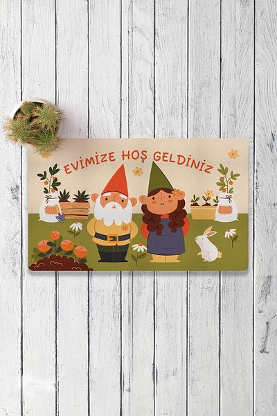 Vagonik Dwarf Patterned Digital Printed 50x70cm Decorative Multi-Purpose Indoor and Outdoor Door Mat