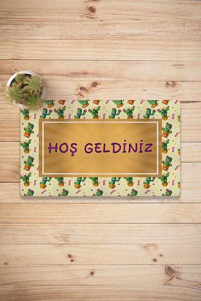 Vagonik Cactus Patterned Digital Printed 50x70cm Decorative Multi-Purpose Indoor and Outdoor Door Mat