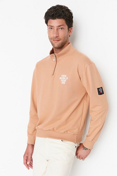 Trendyol Collection Μπεζ γιακάς και φούτερ χαλαρής εφαρμογής με φερμουάρ - TMNAW23SW00103