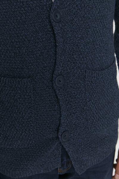 Trendyol Collection Sötétkék karcsúsított gyapjúkabát gallér texturált zsebek kötöttáru kardigán TMNAW21HI0060