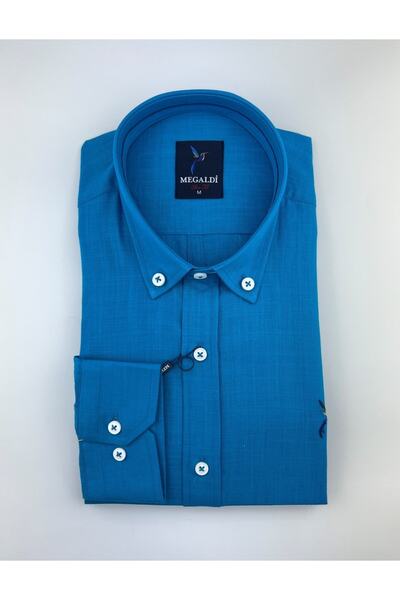 MEGALDİ Erkek Sim Fit Parlement Keten Gömlek