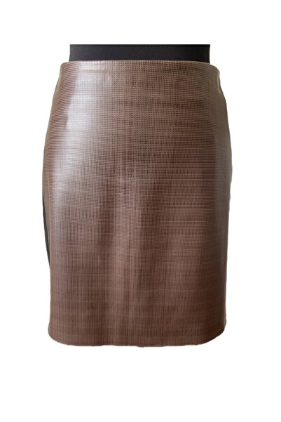 asus deri تنورة قصيرة بنية منقوشة من جلد الخراف الأصلي