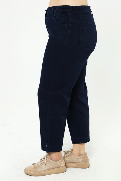 xlargebutik Plus Size Women's Clothing Single Stone Dark Denim Pants with Tiny Slits