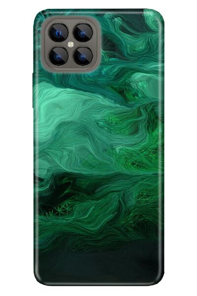 omix X600 Kılıf Silikon Tioserisi Desenli Resimli - Yeşil Çizim Mermer