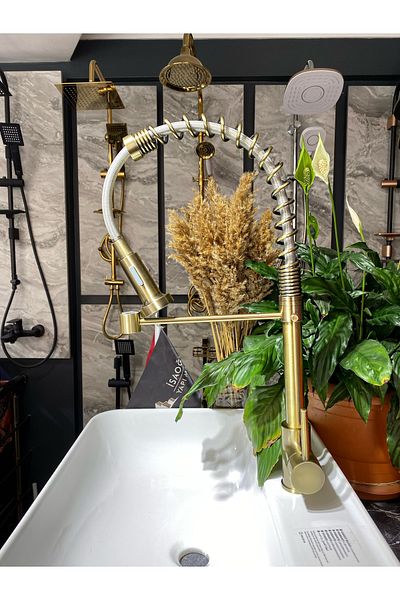 İSAOĞLU YAPI Matte Gold Industrial Kitchen Faucet Sink Tap Antique Antique Gold Kitchen Faucet