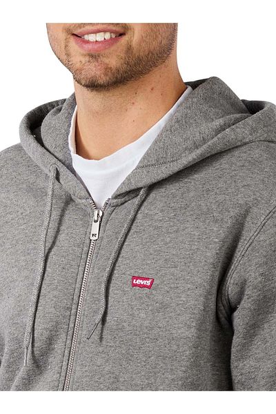 Levi's . Γκρι φούτερ με κουκούλα με φερμουάρ