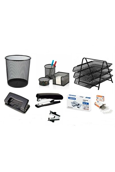 KRAF 8 Parça Ofis Seti  Evrak Rafı - Delgeç - Çöp Kovası - Daksil - Ataş - Zımba Seti