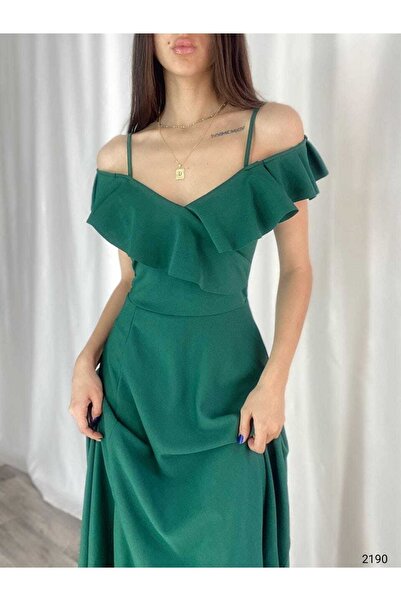 Secret Passion Lingerie Esnek Yeşil Krep Kumaş Yırtmaç Detaylı Göğüs Dekolteli Uzun Abiye Ve Mezuniyet Elbisesi 582190 699