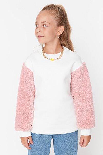 TRENDYOLKIDS Ecru Fleece Inside Girl's Knitted Thick Sweatshirt