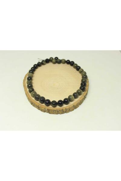 Yasamtohumu Brățară de jumătate de șuviță - piatră de obsidian auriu și negru...