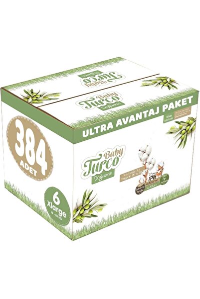 Baby Turco Bebek Bezi Doğadan Beden:6 (16-25kg) Xlarge 384 Adet Ultra Avantaj Pk