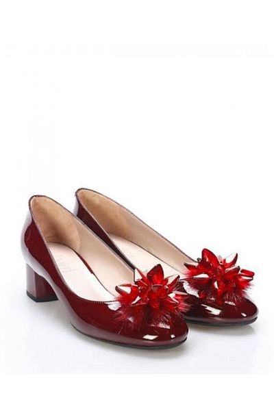 İnciden Pearl Claret Red Low Heel Patent Leather Shoes