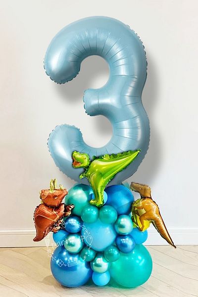 PARTİAVM 3 Year Old Number Balloon Dinosaur Themed Balloon Welcome Set