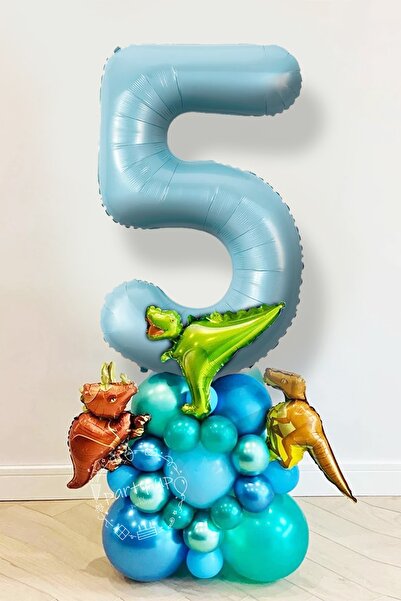 PARTİAVM 5 Yaş Rakam Balonlu Dinozor Temalı Balon Karşılama Seti