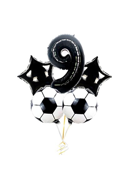 PARTİAVM Black Number Balloon Football Ball And Black Star Balloon Set