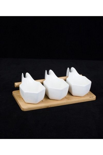 ACAR 25.2x13x5.3 Cm 3-Piece Porcelain Bowl Set with Bamboo Stand