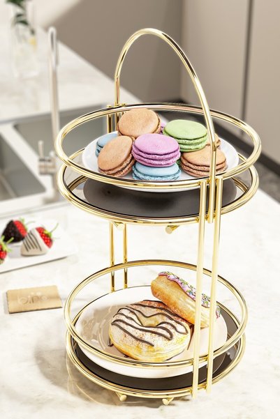 Bino Catering 2 Tiers 40 Cm Gold Luxury Cookie Holder Tray Serving Presentation Organizer Kitchen Organizer