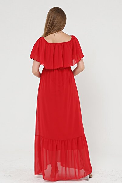ADASTYLE Shooting, Long, Hemile, Evening Chiffon Dress