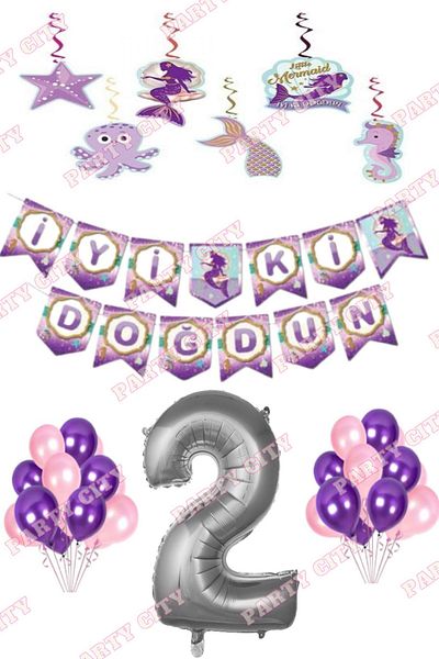 Party City Mermaid Concept 2 Year Old Birthday Decoration Set