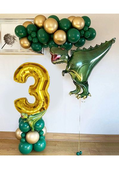PARTİAVM Dinosaur Themed Balloon Chain T-rex Balloon and Number Balloon Welcome Set