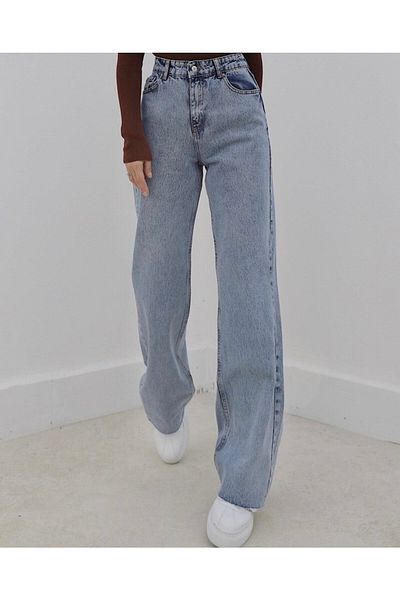 LİMABEL Blue Palazzo Jeans Light Blue Snow Wash Wide Leg Jeans