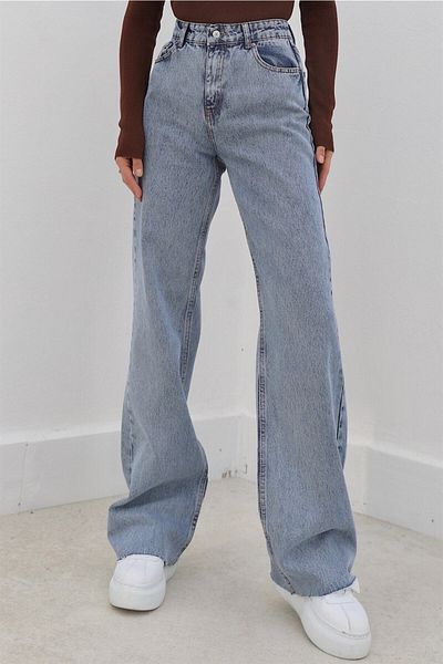 LİMABEL Blue Palazzo Jeans Light Blue Snow Wash Wide Leg Jeans