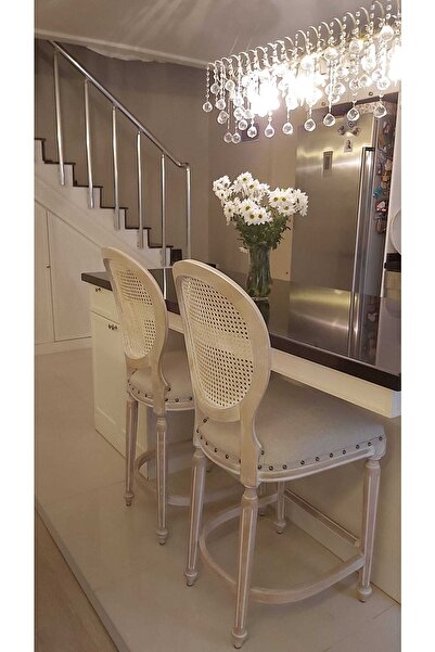 modelsa design Country Ahşap Hazeranlı Orginal Ada Mutfak Sandalyesi