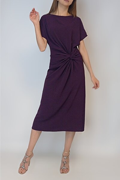 OYYA فستان نسائي متوسط الطول بعقدة من البرقوق Yy100770