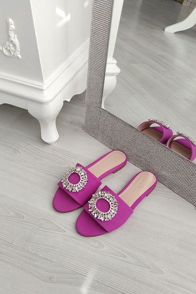 LA CALZATURE Papuci de damă de zi cu zi din piatră de sticlă alb satinat mat violet