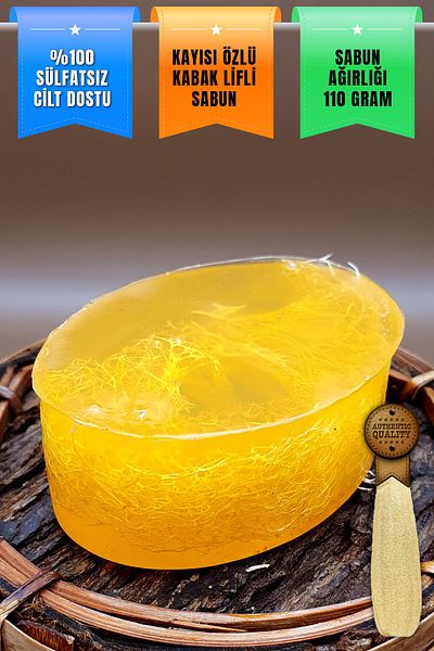FANTASTİK SANAT ATÖLYESİ Decorative Gift Skin Friendly Apricot Extract Natural Pumpkin Fiber Soap with Apricot Scent - 110 Grams