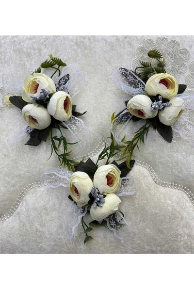 ecrin tuhafiye hobi Krem Çiçekli Bohça Süsü (3 Adet)