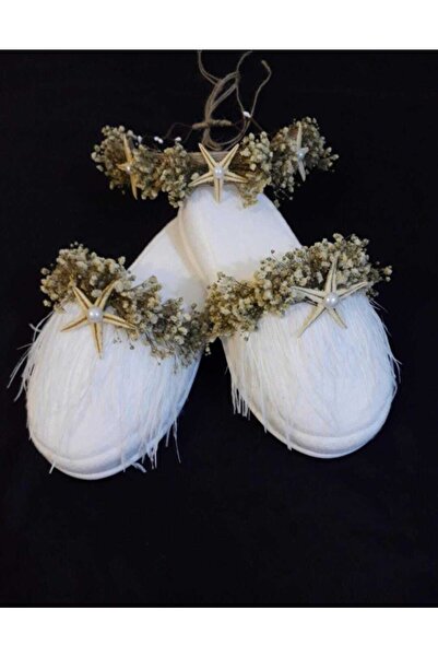 ecrin tuhafiye hobi Krem Lohusa Terlik Taç Seti