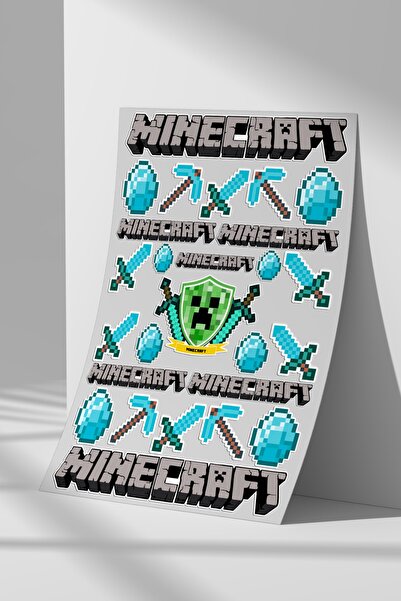 Sticker Market Minecraft Sticker Seti, Düz Yüzeyler Için A4 Boyutu Çıkartma E...
