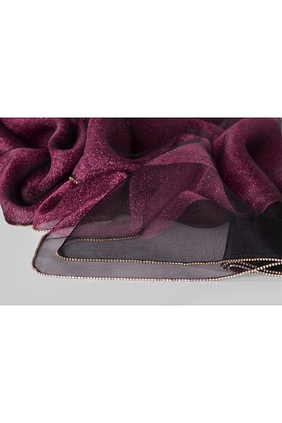 ARMANDA Ipekyolu Scarf Silk Blended Tulle Shawl with Stone Edge Ar3209 Fuchsia