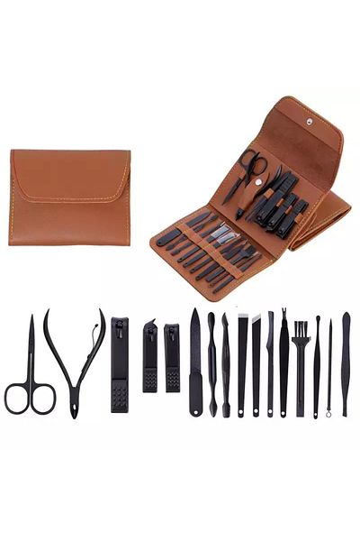 SİNKA Stainless Steel Manicure & Pedicure Set with Leather Bag 16 Pieces