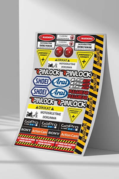 Sticker Market Motosiklet, Motorcyle, Dokunma Uyarı Sticker Seti, Düz Yüzeyle...