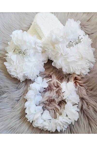 ecrin tuhafiye hobi Beyaz Bride Lohusa Terlik Taç Seti