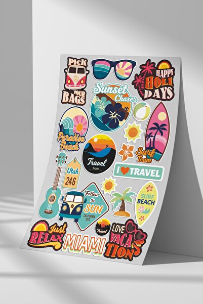 Sticker Market Vacation, Suitcase, Travel, Travel Sticker Set, A4 Size Sticke...