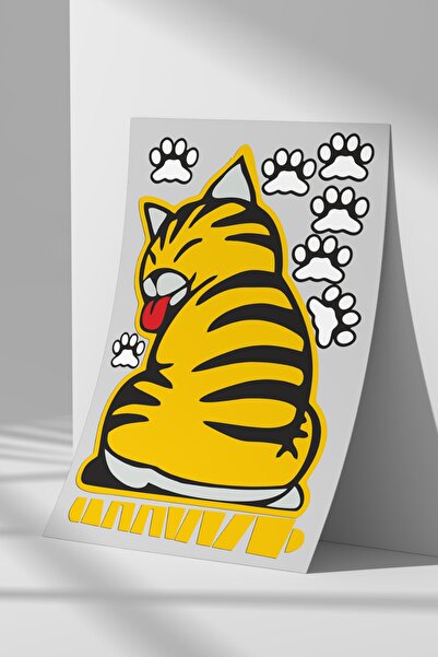 Sticker Market Cat Wiper Sticker Set, A4 Size Decal Sticker Set For Flat Surf...