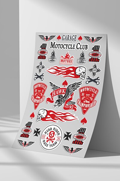 Sticker Market Motocycle Club, Motosiklet Klüp Sticker Seti, Düz Yüzeyler Içi...