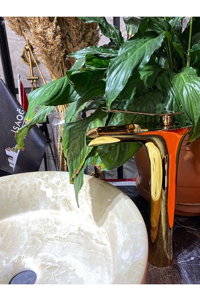 İSAOĞLU YAPI Shiny Gold Waterfall Bowl Sink Mixer Gold Waterfall Bowl Mixer Gold Sink Mixer