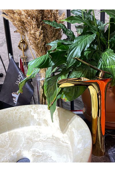 İSAOĞLU YAPI Shiny Gold Waterfall Bowl Sink Mixer Gold Waterfall Bowl Mixer Gold Sink Mixer