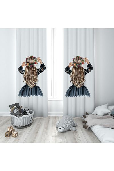 BAMBAŞKA MODA Βρεφικό και Παιδικό Δωμάτιο Flower Crown Girl Two Wings Κουρτίνα φόντου Bmfp-211