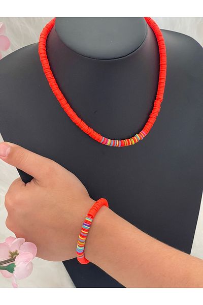 Gönülden Tasarım Fimo Bead Colorful Necklace Bracelet Set